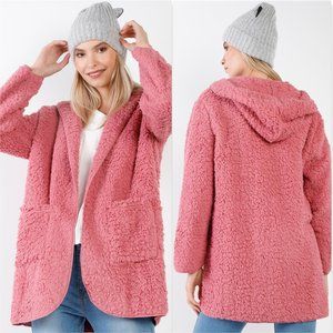 CASUAL DOLLZ Pink Fleece Sherpa Hoodie Jacket